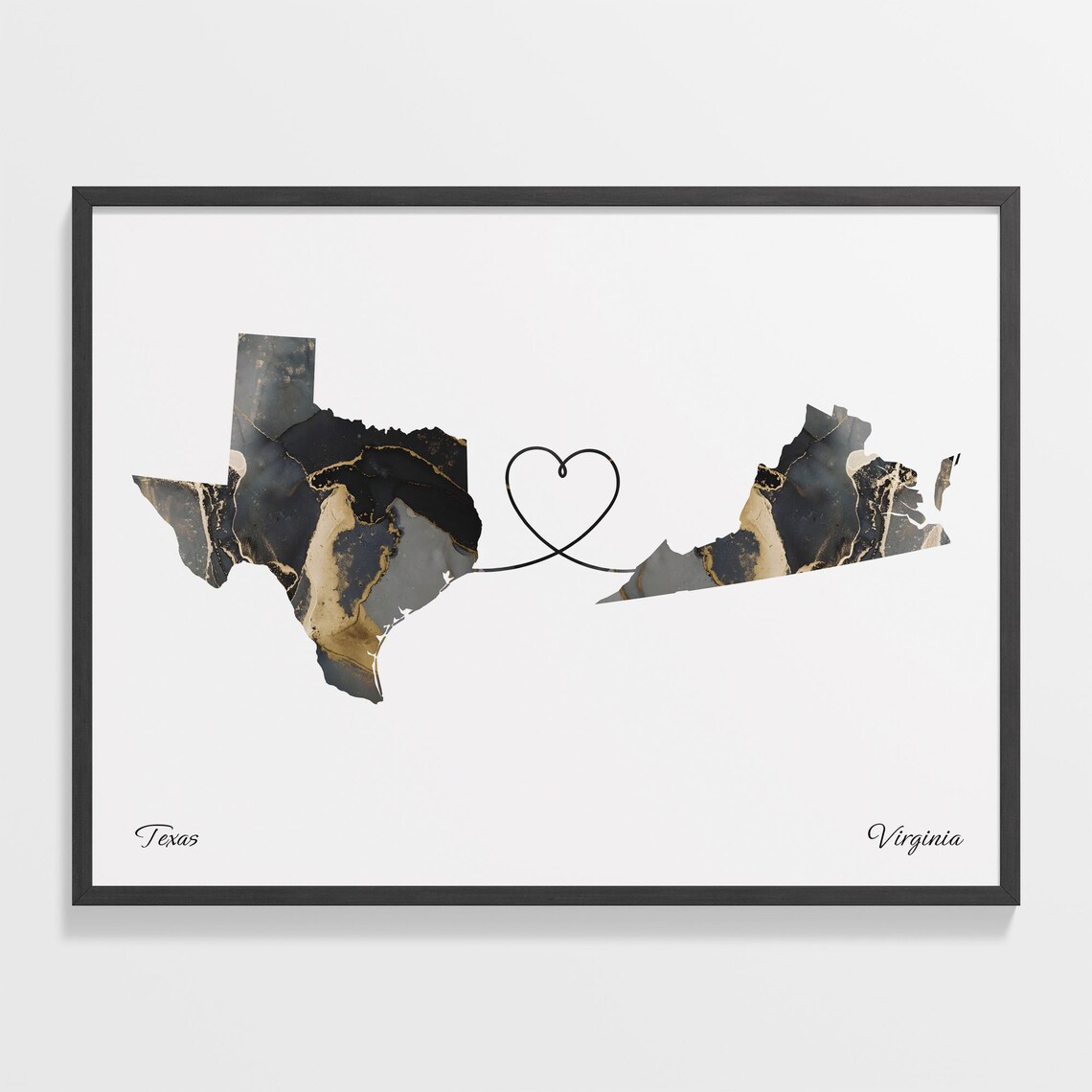 Texas To Virginia Map Poster, Travel Art Print