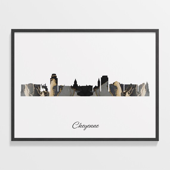 Cheyenne Black Marble Skyline Silhouette Poster Modern Cityscape Art