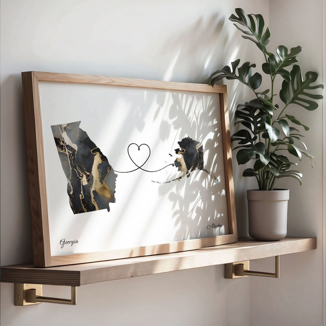 Georgia to Alaska Heart Connection Marble Map Keepsake Gift Poster - Image 3
