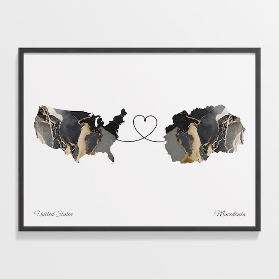 United States Macedonia Heart Marble Map Long Distance Poster