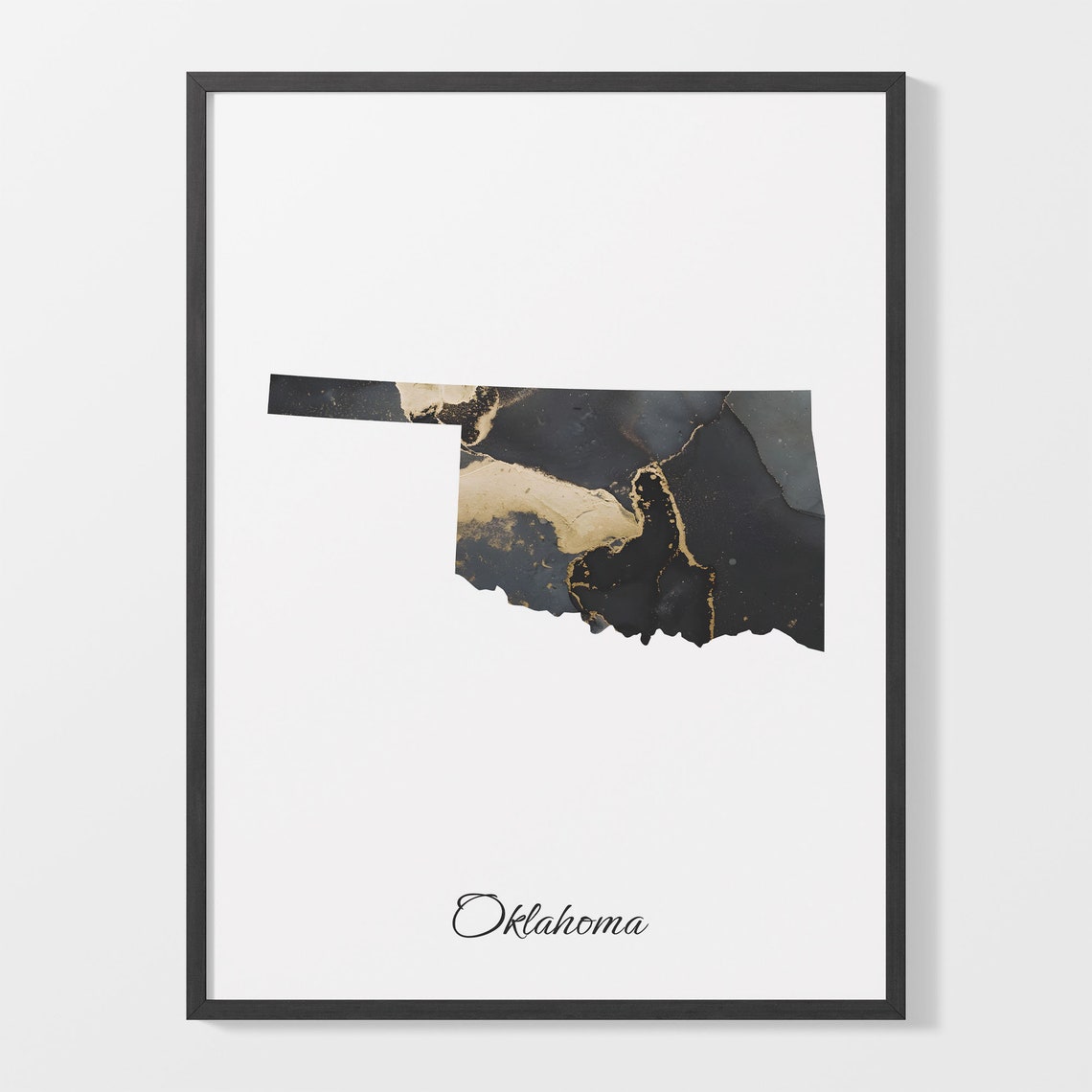 Oklahoma Black And Gold Marble Map Minimalist Elegant Art Poster