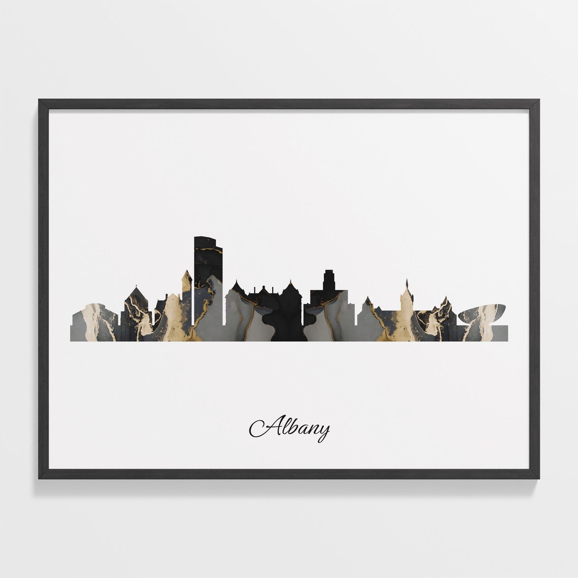 Albany New York USA Black Gold Marble Skyline Silhouette City Print