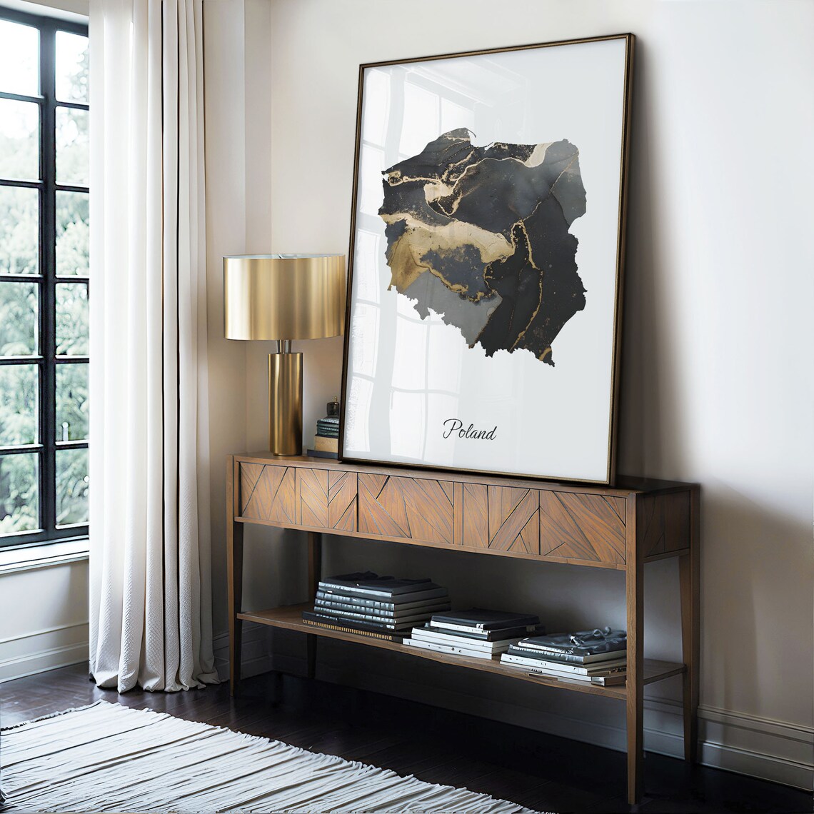 Elegant Poland Black and Gold Marble Country Map Poster for Home - Image 4