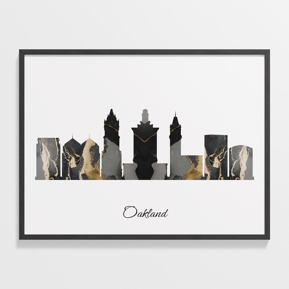 Oakland Luxury Black Gold Marble City Skyline Silhouette Poster