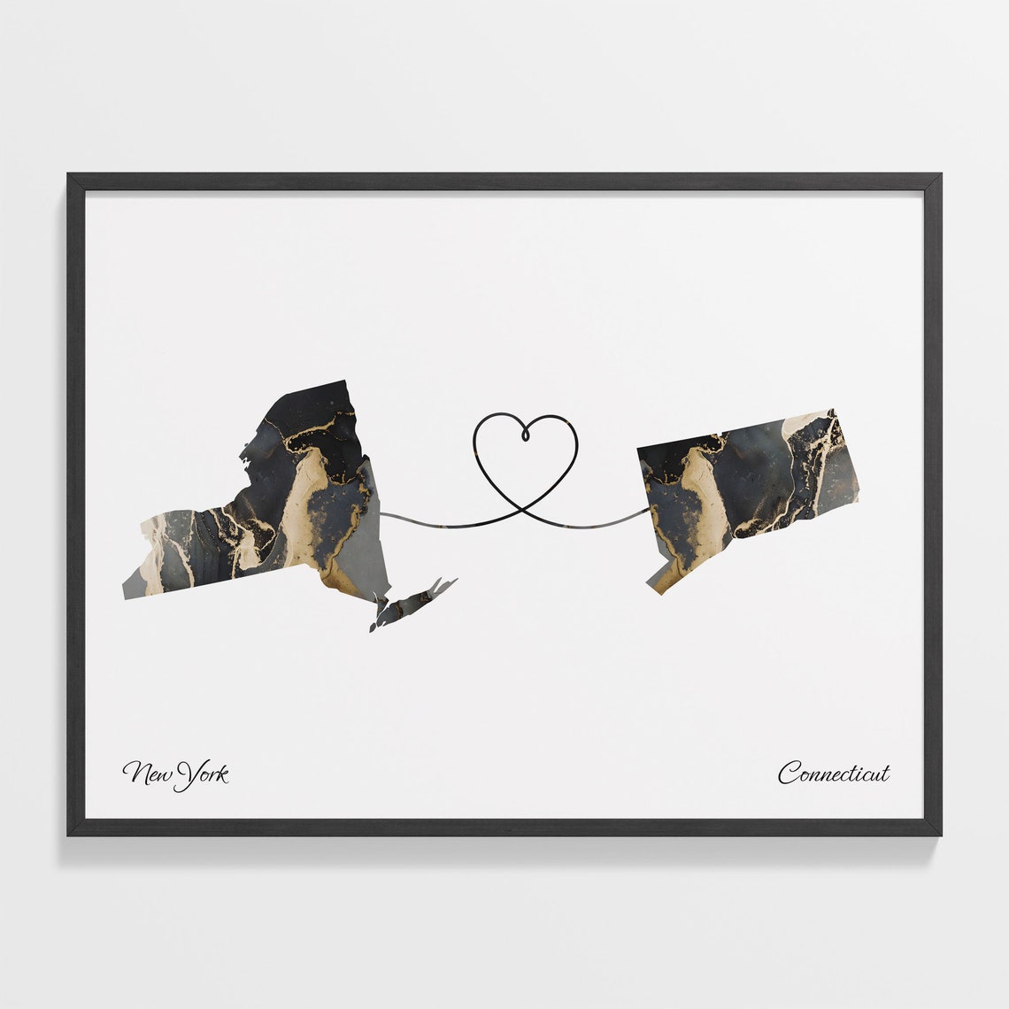 New York Connecticut Marble State Map Poster Two State Connection Gift