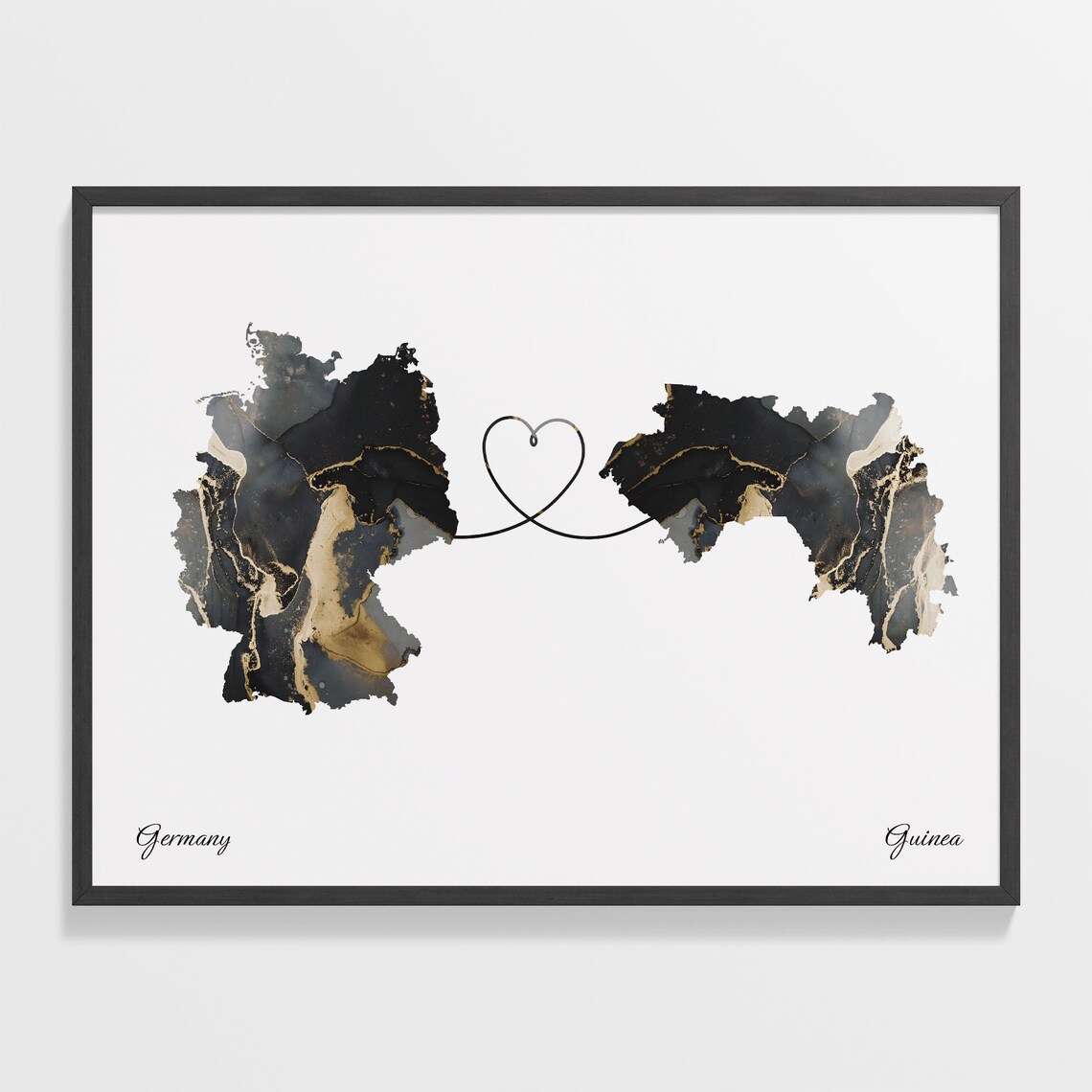 Germany to Guinea Marble Heart Map Print Long Distance Relationship Gift