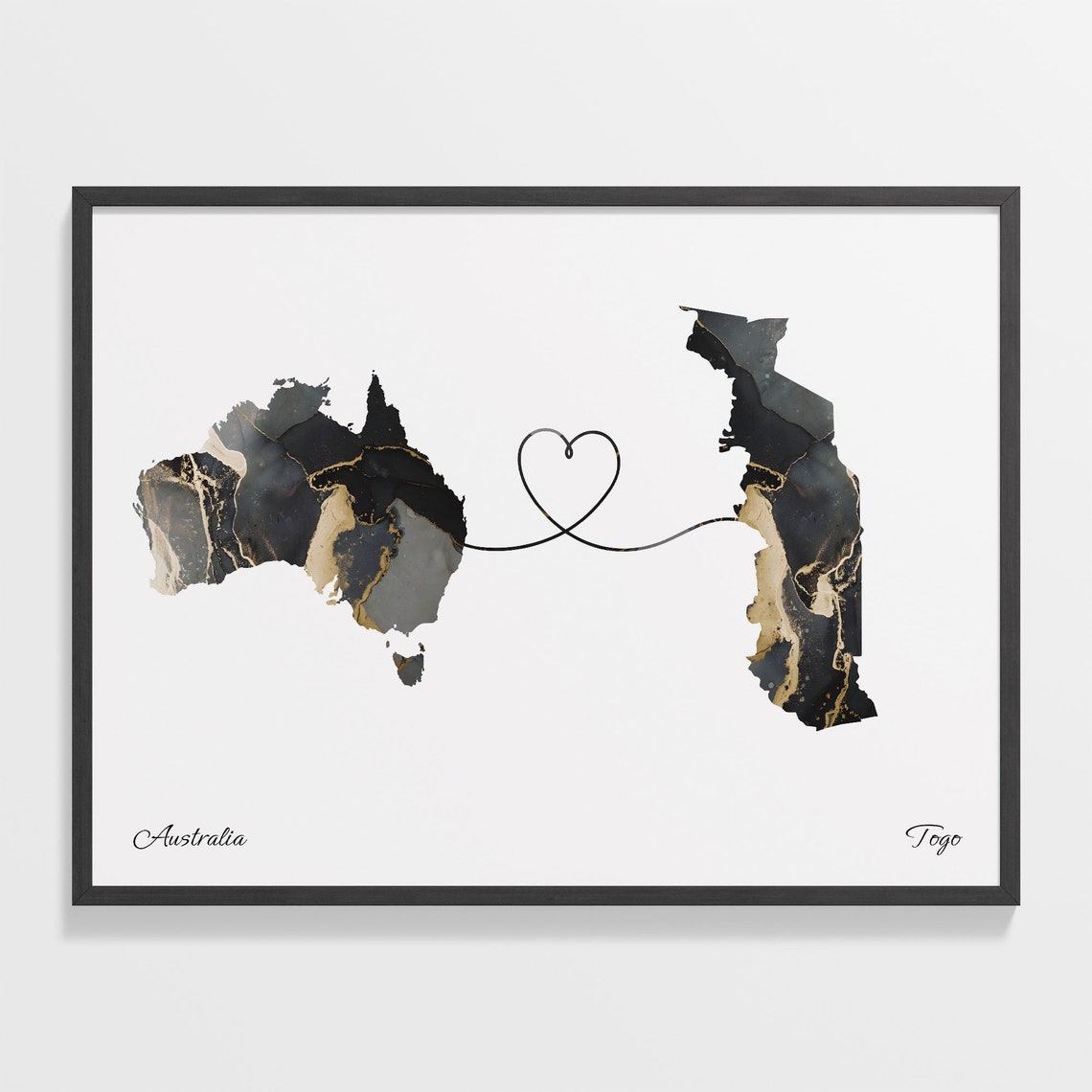 Australia Togo Long Distance Love Heart Marble Map Gift Poster