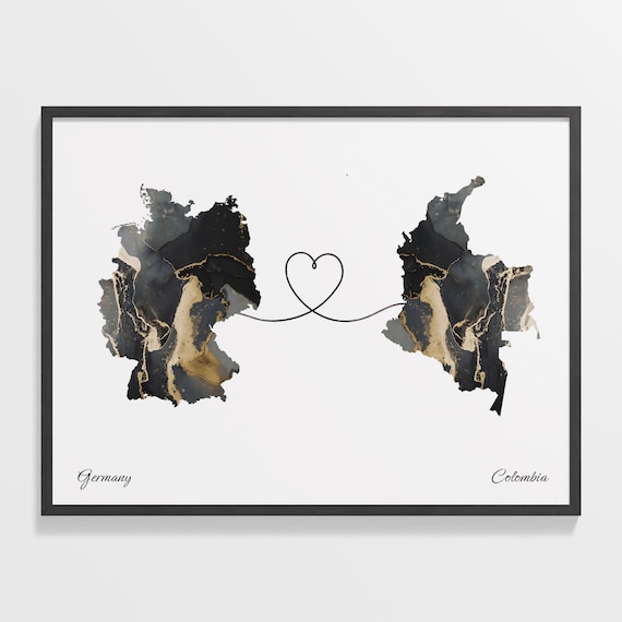 Germany and Colombia Heart Connection Black and Gold Marble Poster