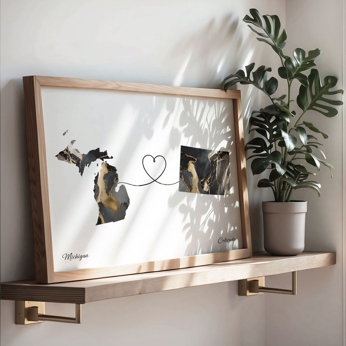 Michigan to Colorado Black Marble State Map Long Distance Love Poster - Image 3