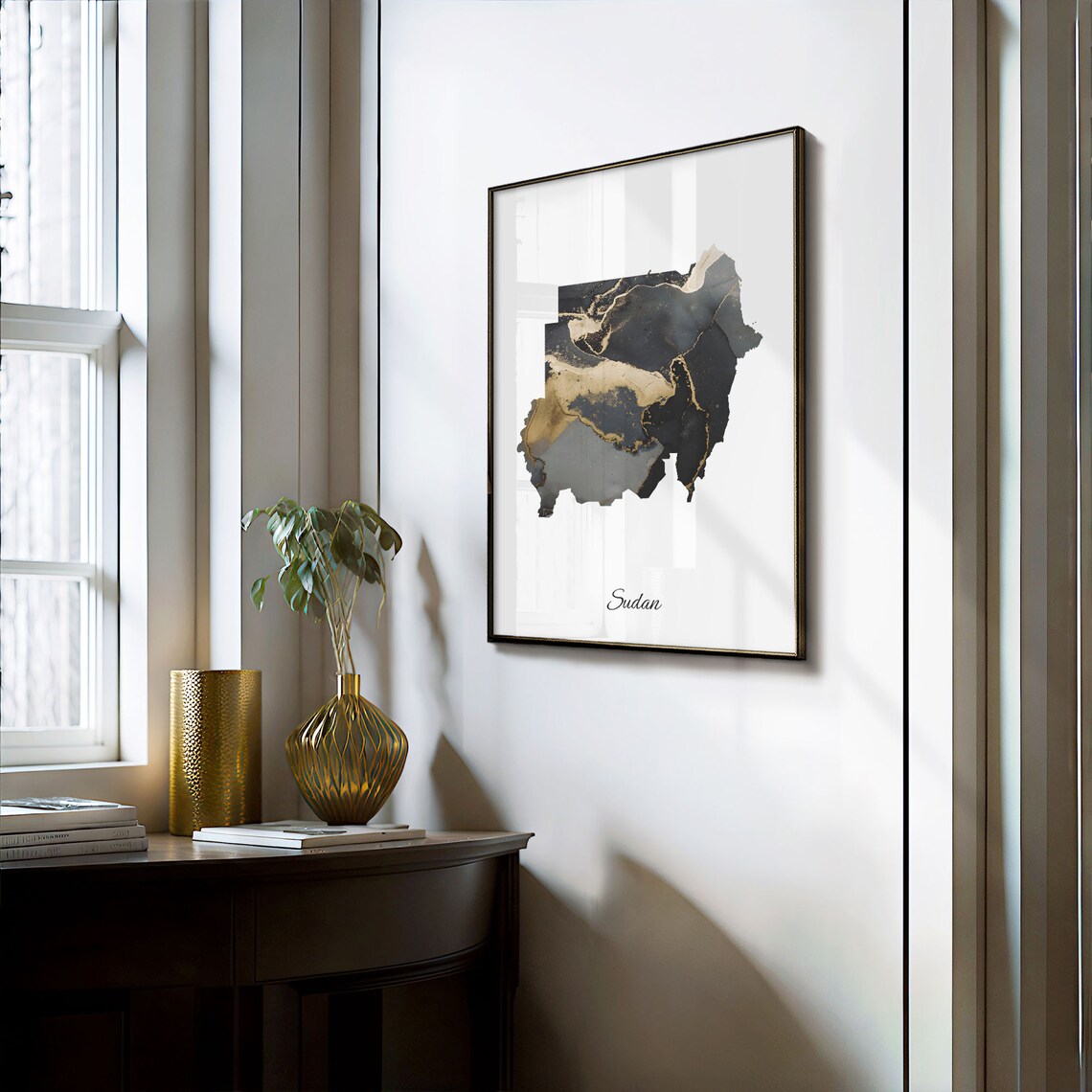 Sudan Stylish Black And Gold Marble Country Map Luxury Decor Art Poster - Image 3