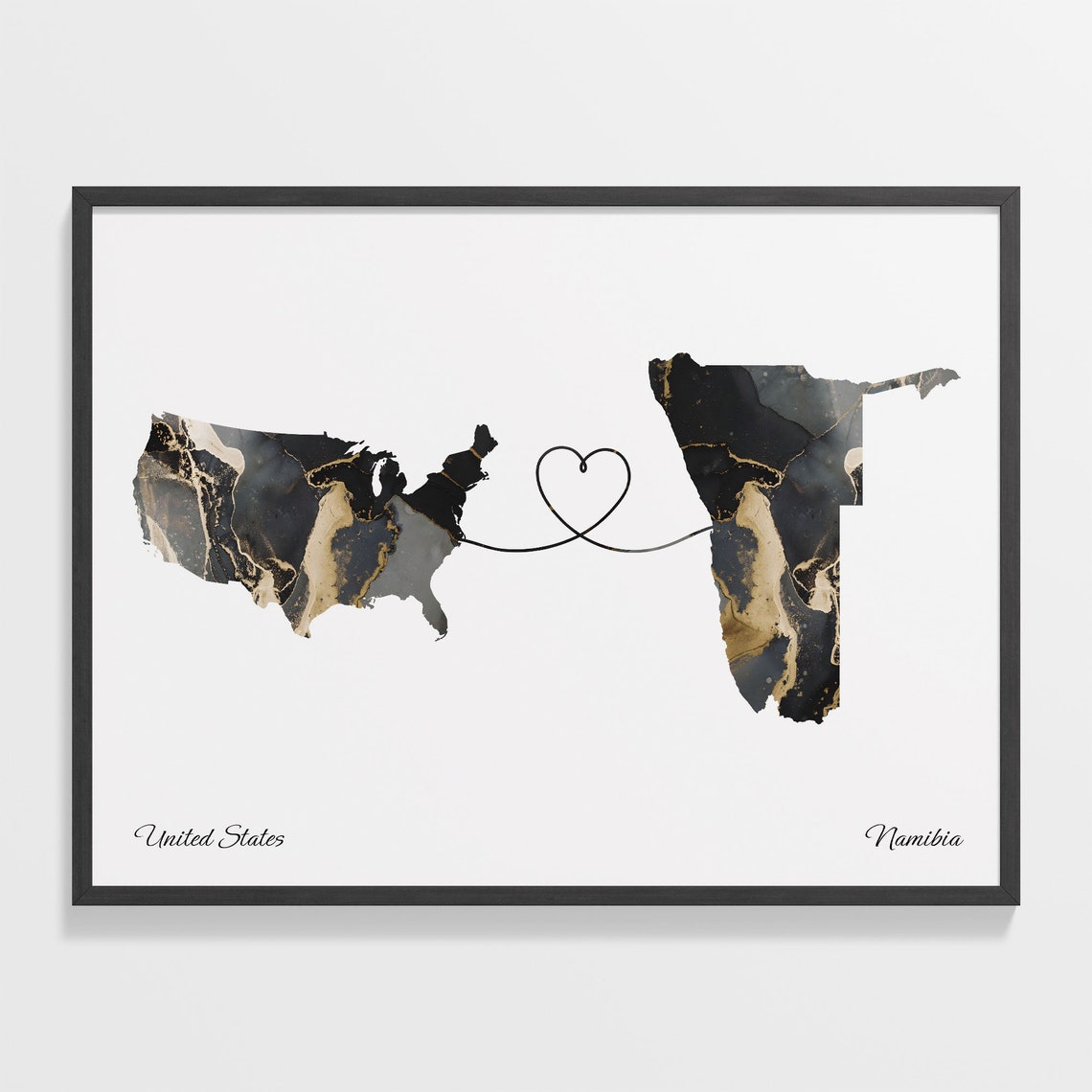 United States Namibia Love Heart Marble Map Long Distance Poster