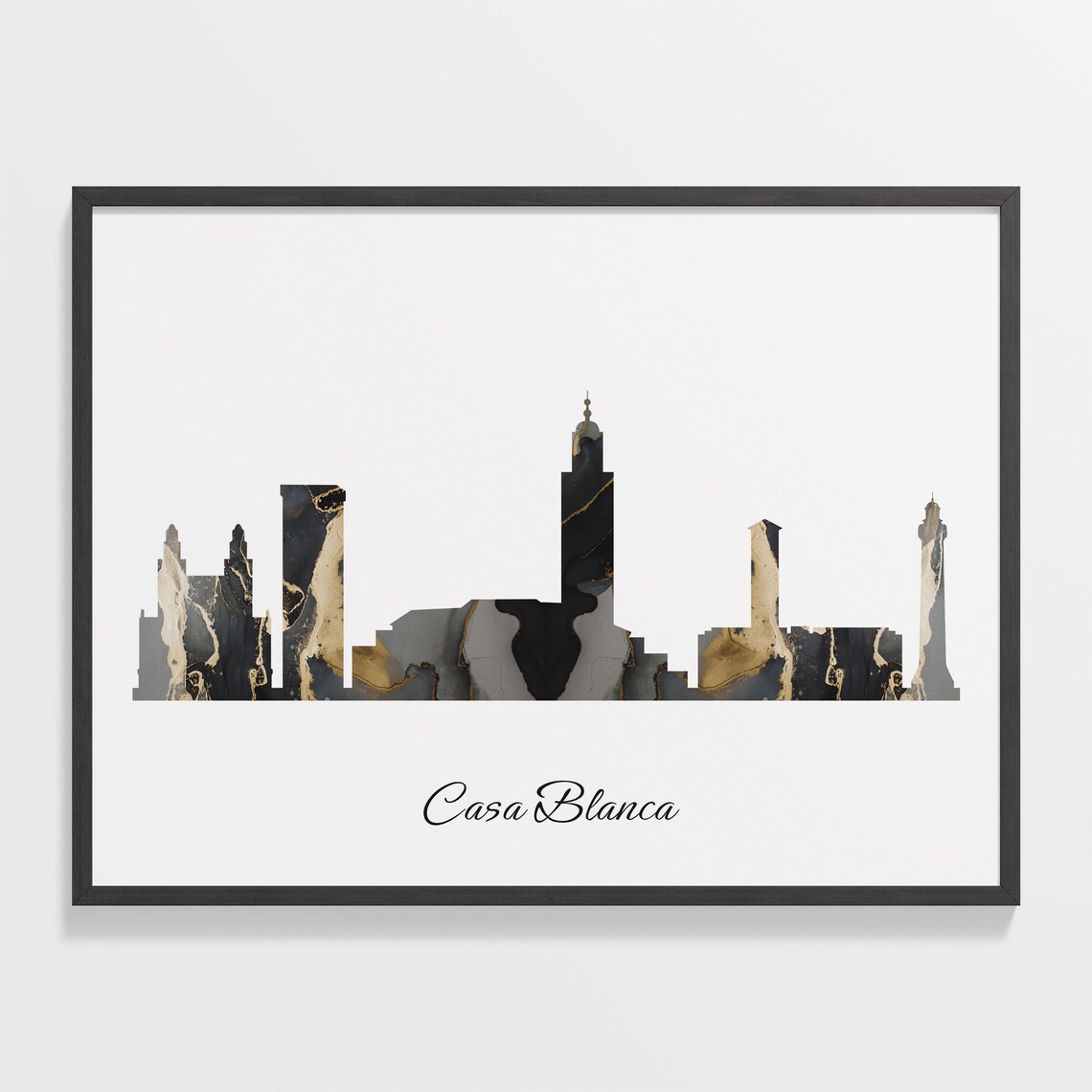 Casa Blanca Luxury Black Gold Marble City Skyline Silhouette Poster