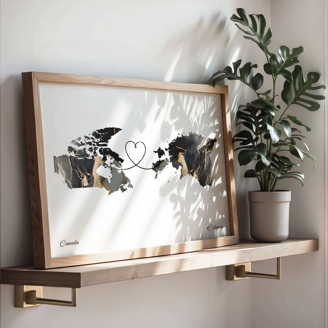 Canada to Estonia Black and Gold Marble Two Country Map Poster - Image 3