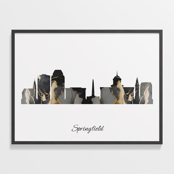 Springfield Black and Gold Marble Skyline Silhouette Art Poster