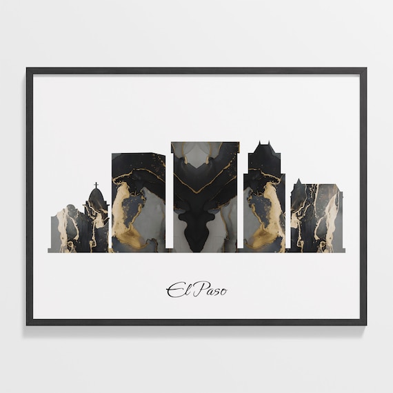 El Paso USA Marble Skyline Black Gold Minimalist Cityscape Poster