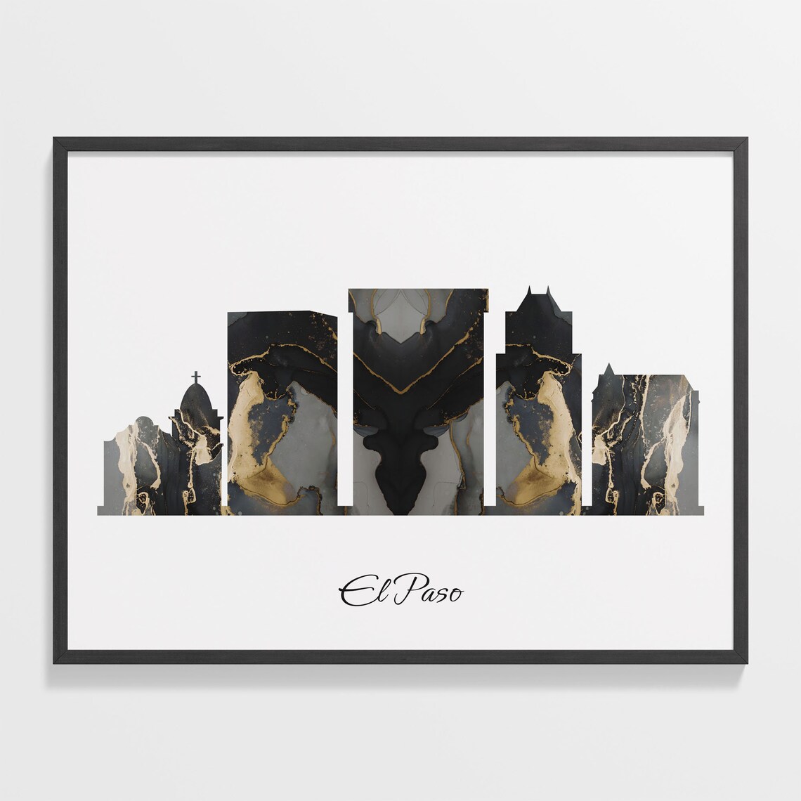 El Paso USA Marble Skyline Black Gold Minimalist Cityscape Poster