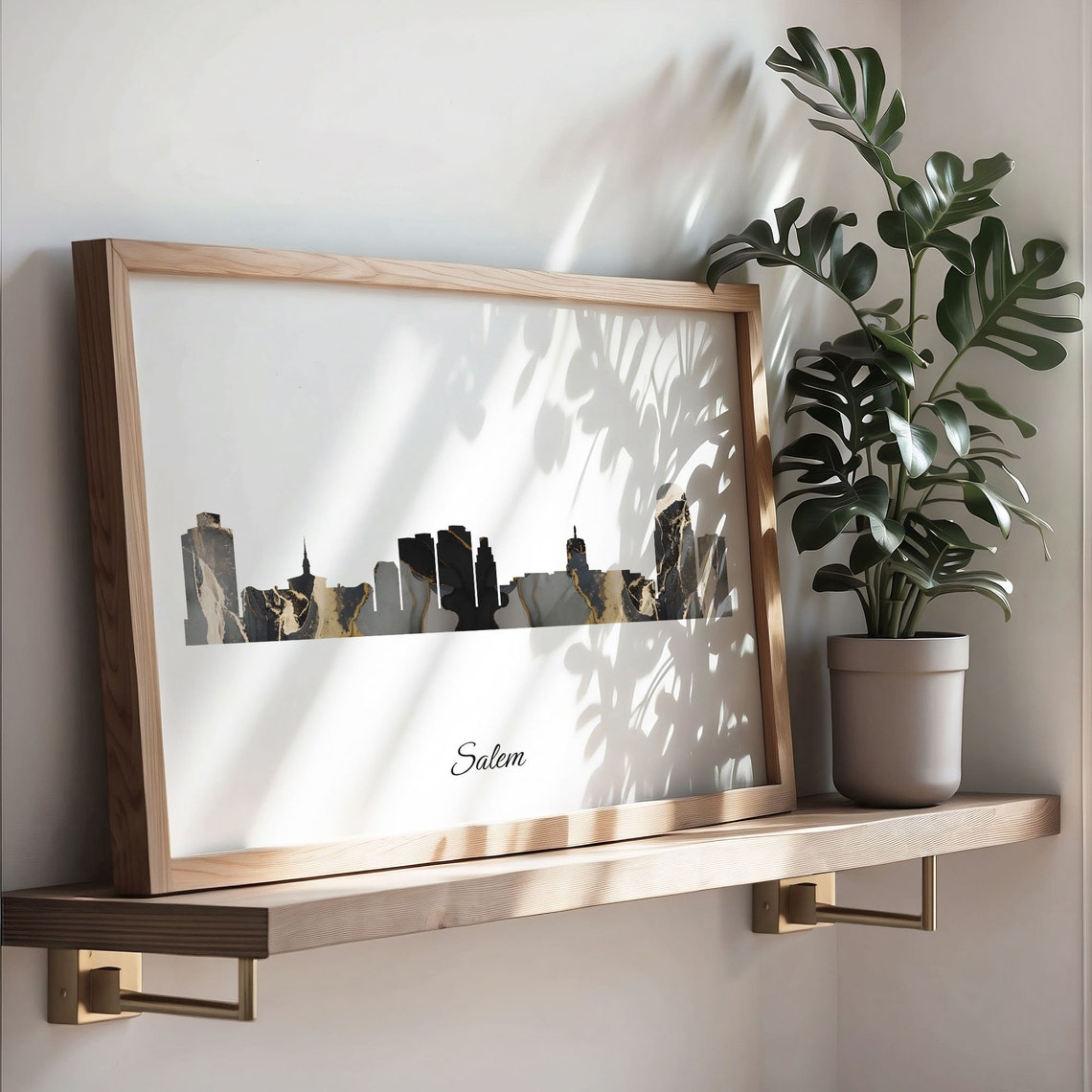 Salem Black Marble Skyline Silhouette Poster Modern Cityscape Art - Image 3
