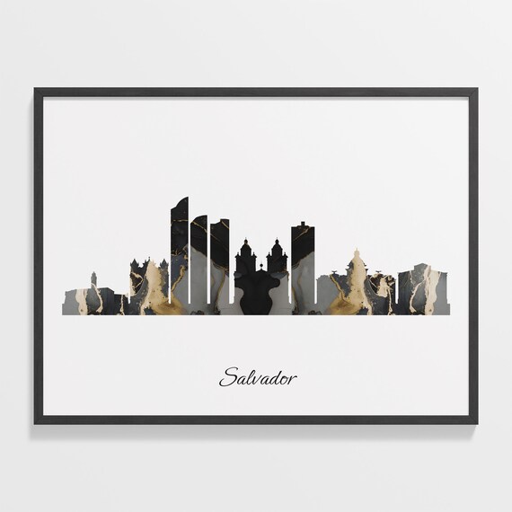 Salvador Brazil Black Gold Marble Skyline Silhouette Cityscape Poster