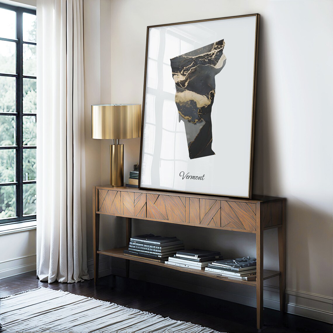 Vermont Black and Gold Marble Silhouette State Map Art Poster - Image 4