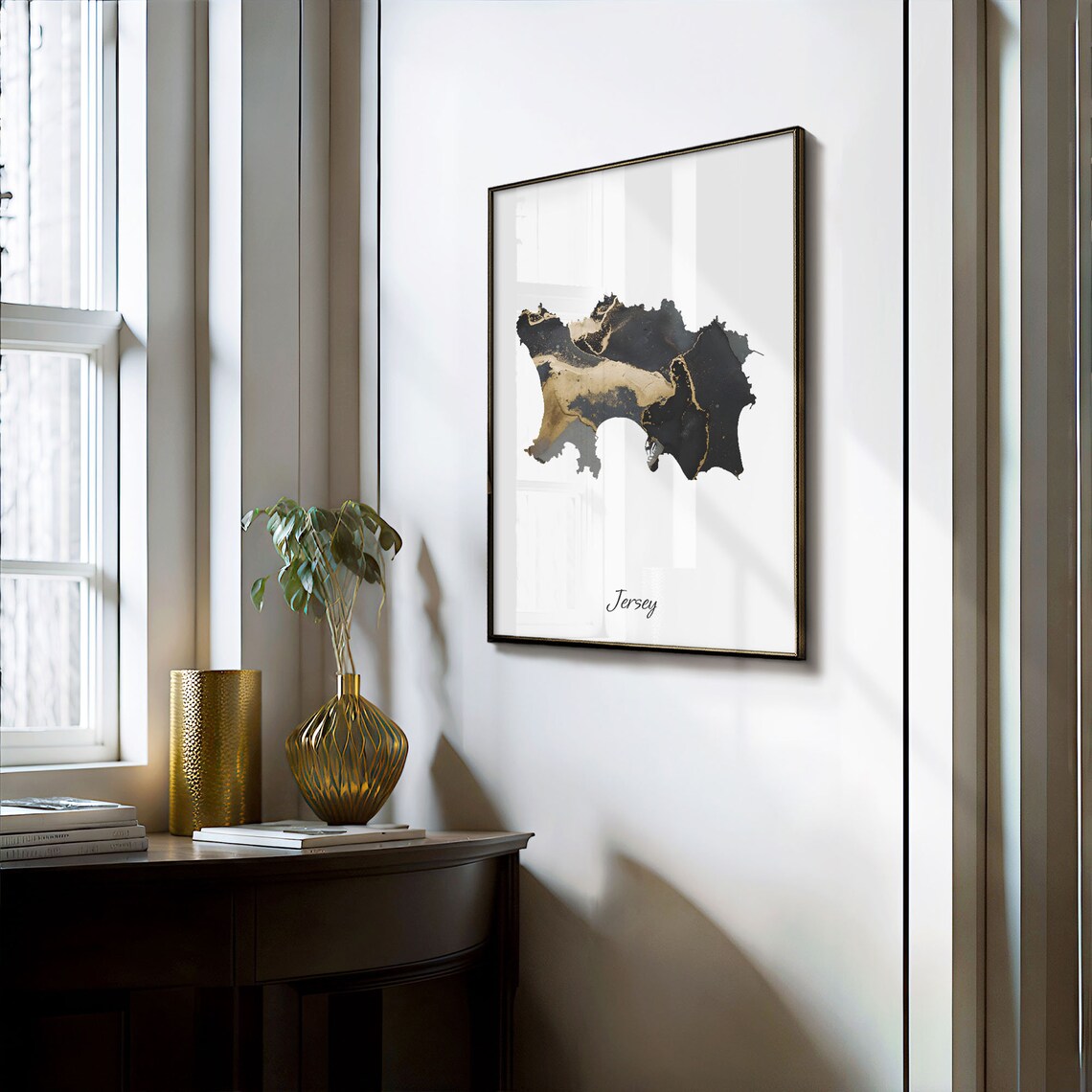 Jersey Modern Black Gold Marble Country Map Office Wall Decor Art Poster - Image 3