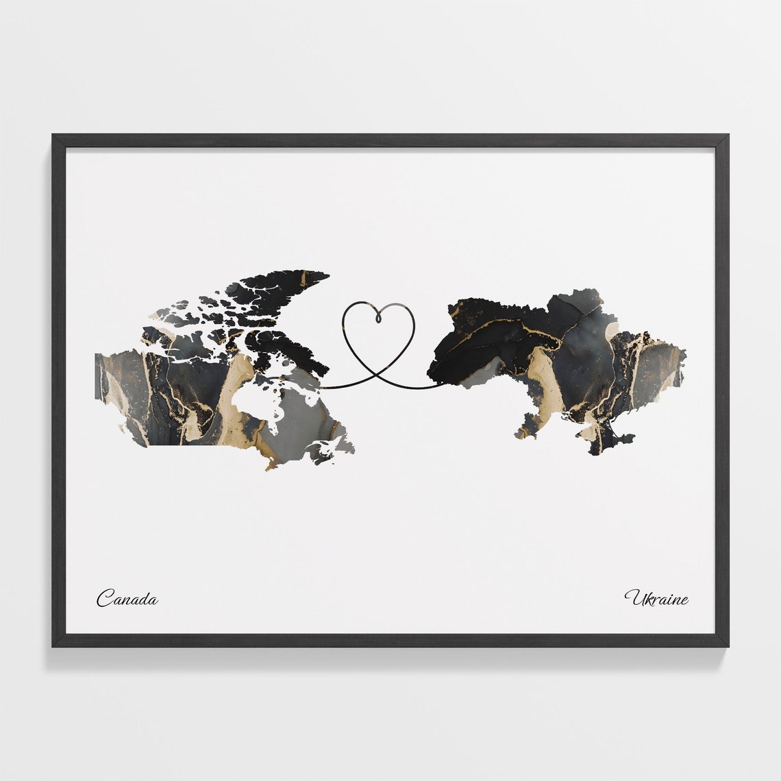 Canada and Ukraine Marble Heart Map Long Distance Love Poster
