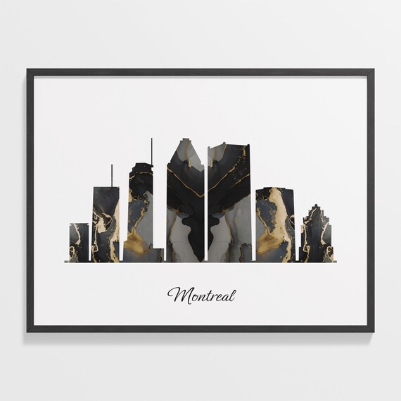 Montreal Canada Marble Skyline Black Gold Minimalist Cityscape Poster