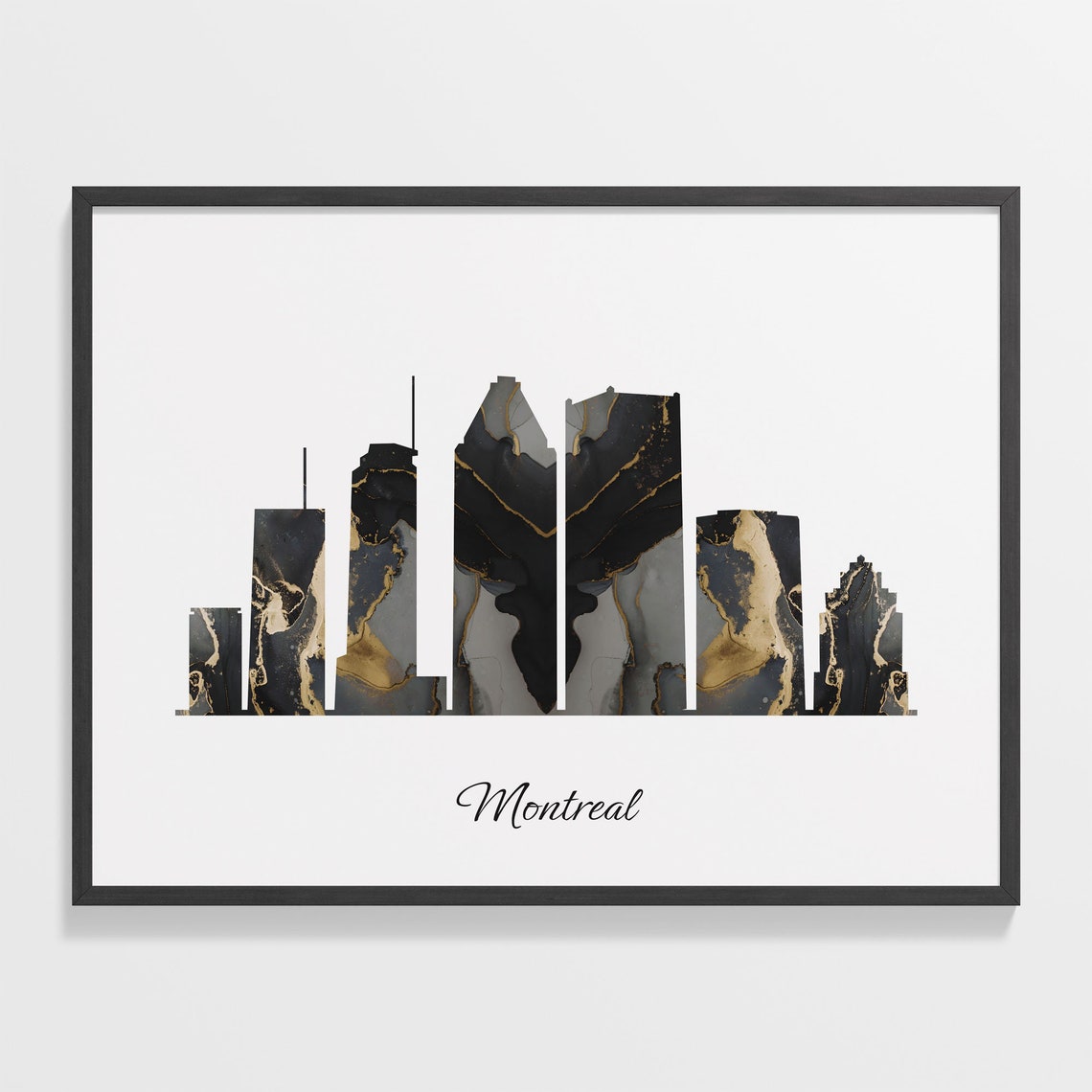 Montreal Canada Marble Skyline Black Gold Minimalist Cityscape Poster