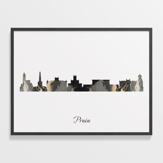 Praia Skyline Black Gold Marble Cityscape Cape Verde Travel Decor Poster
