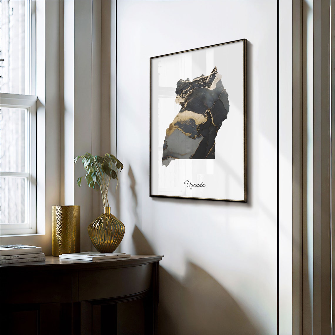 Uganda Black And Gold Marble Map Minimalist Elegant Art Poster - Image 3