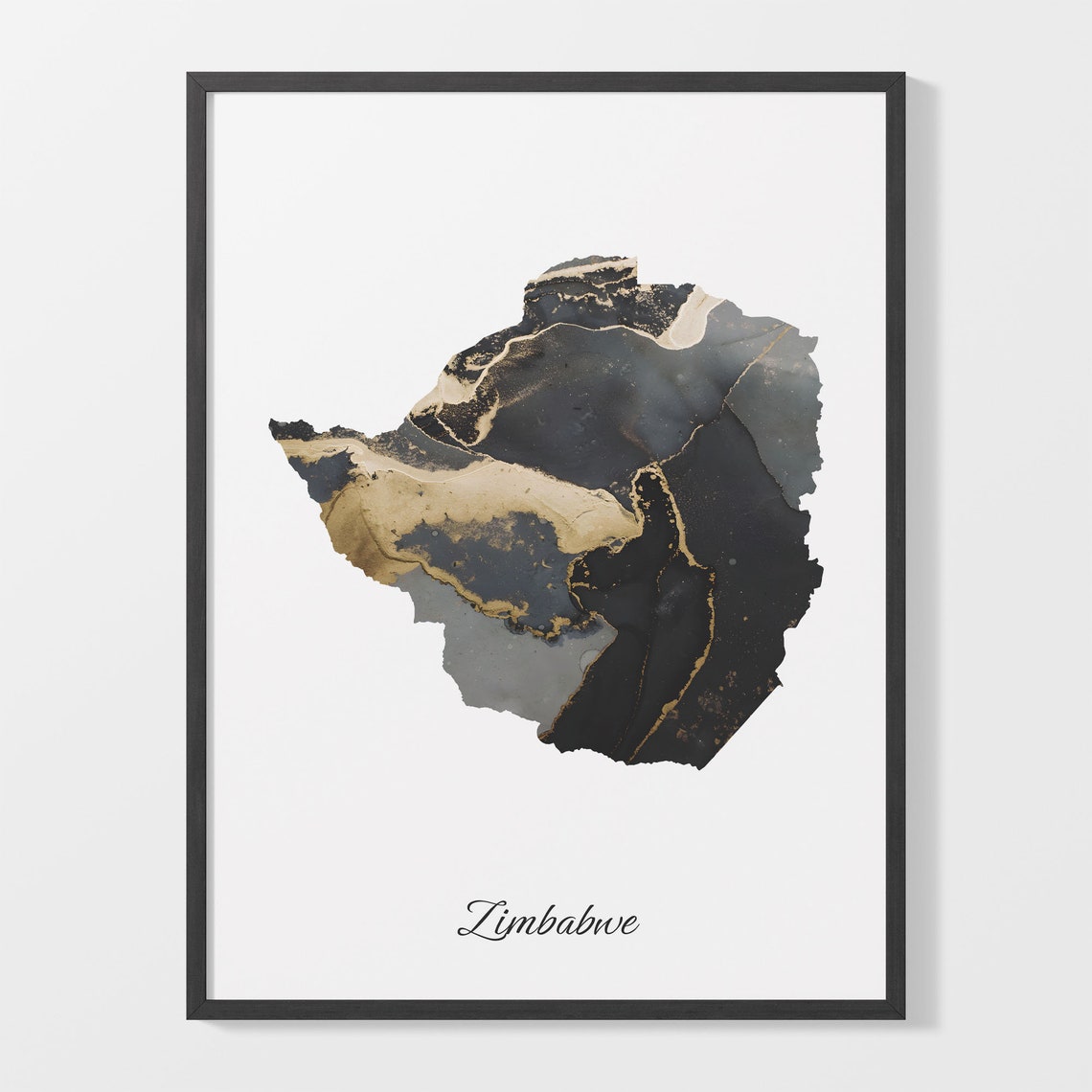 Zimbabwe Marble Country Map Poster Elegant Minimalist Wall Decor