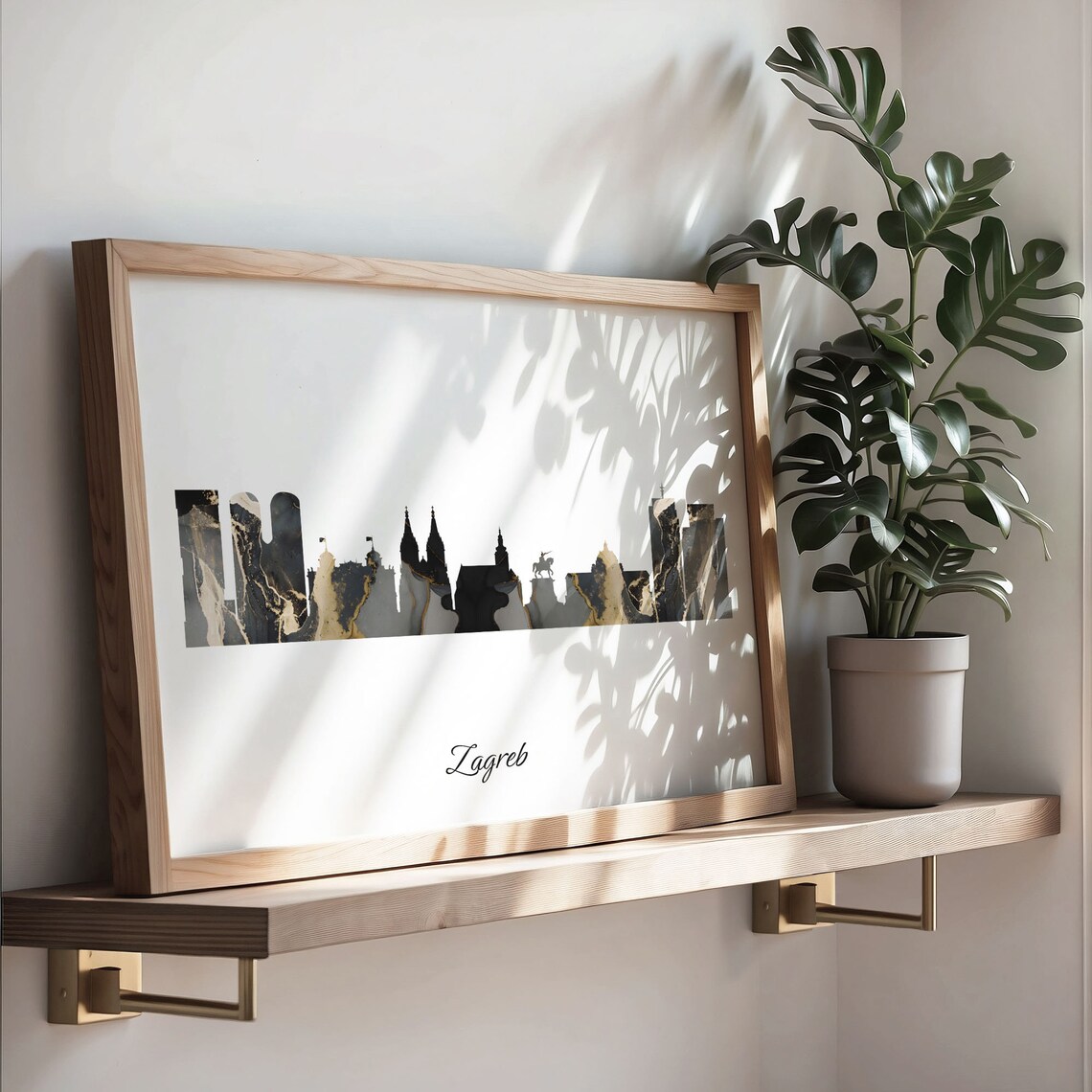 Zagreb Croatia Black and Gold Marble Skyline Silhouette Art Poster - Image 3