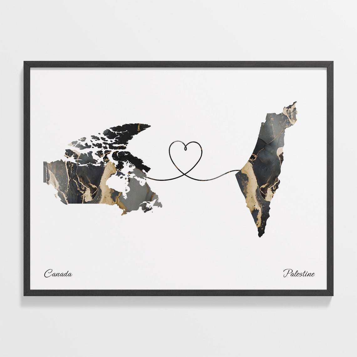 Canada and Palestine Two Countries Black Gold Marble Map Poster