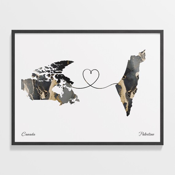 Canada and Palestine Two Countries Black Gold Marble Map Poster