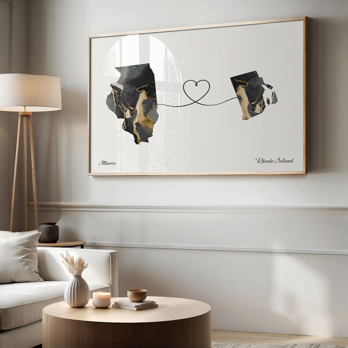 Illinois to Rhode Island Long Distance Love Marble Map Art Poster - Image 2