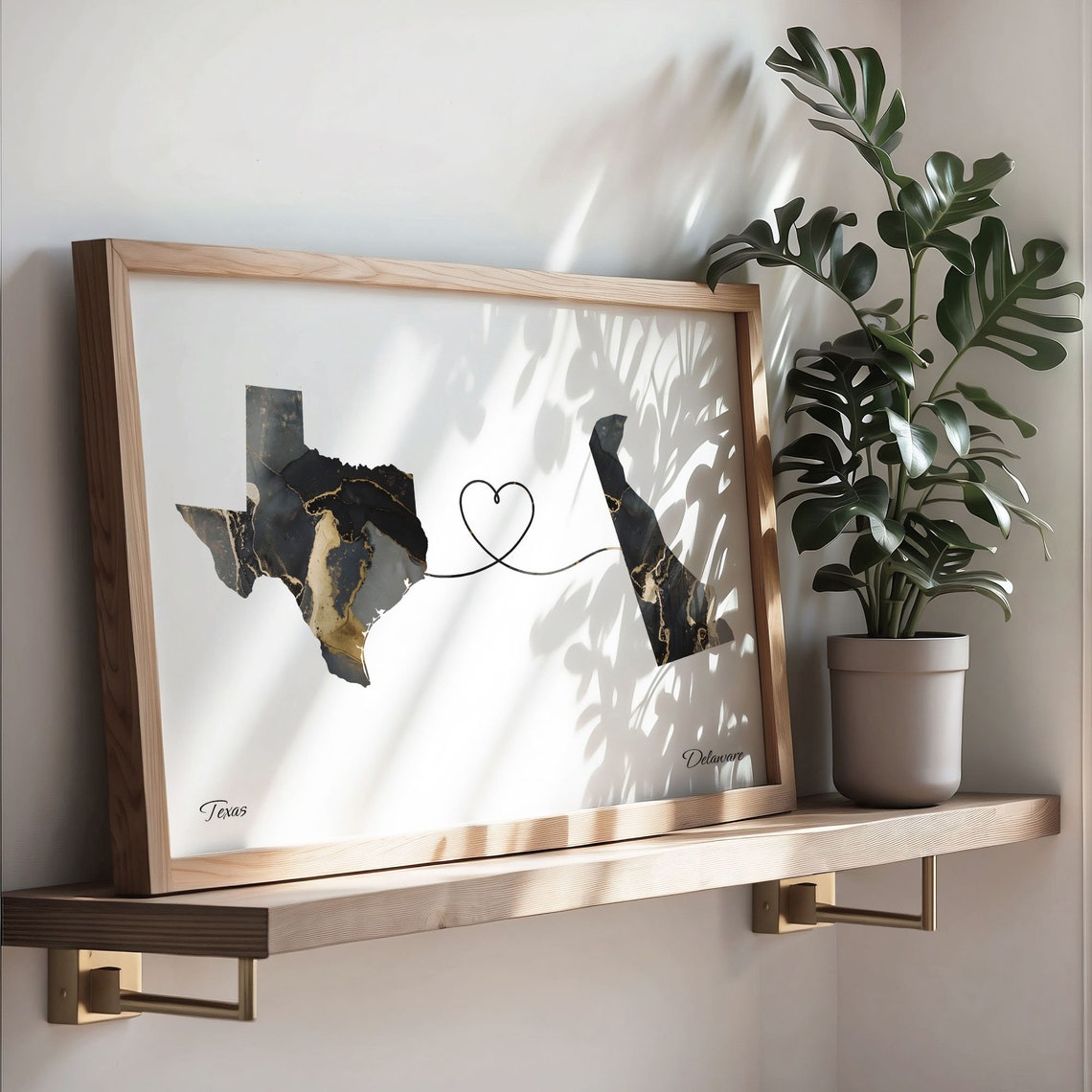 Texas To Delaware Print Delawarean Gift Marble Two Countries Map Poster Travel Art Adventure Awaits C22 1255 - Image 3