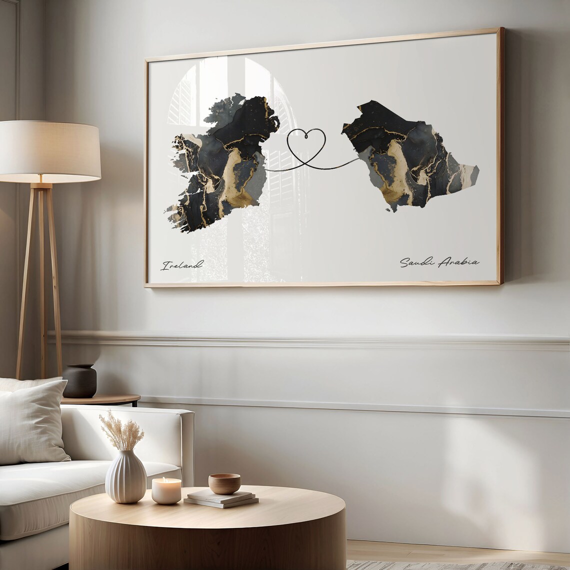 Ireland and Saudi Arabia Black and Gold Marble Two Countries Map Poster - Image 2