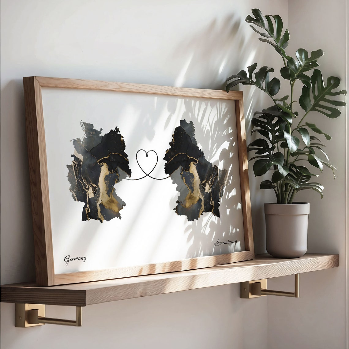 Germany to Luxembourg Black Gold Marble Heart Map Art Wall Poster - Image 3