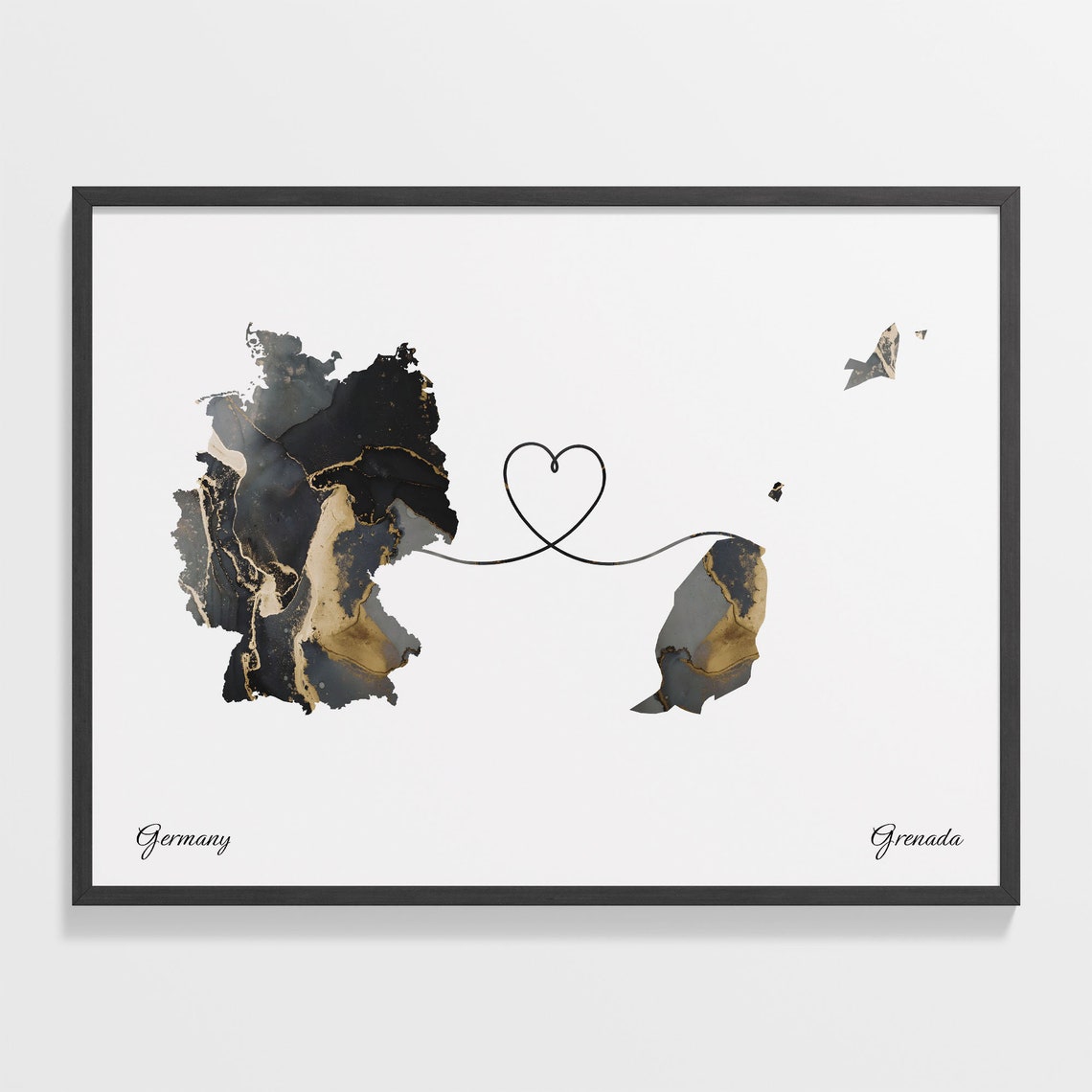 Germany and Grenada Marble Heart Connected Countries Map Poster