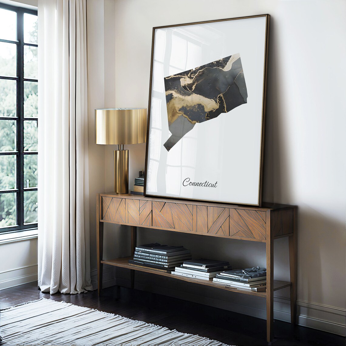 Connecticut Black and Gold Marble State Map Silhouette Minimalist Poster - Image 4