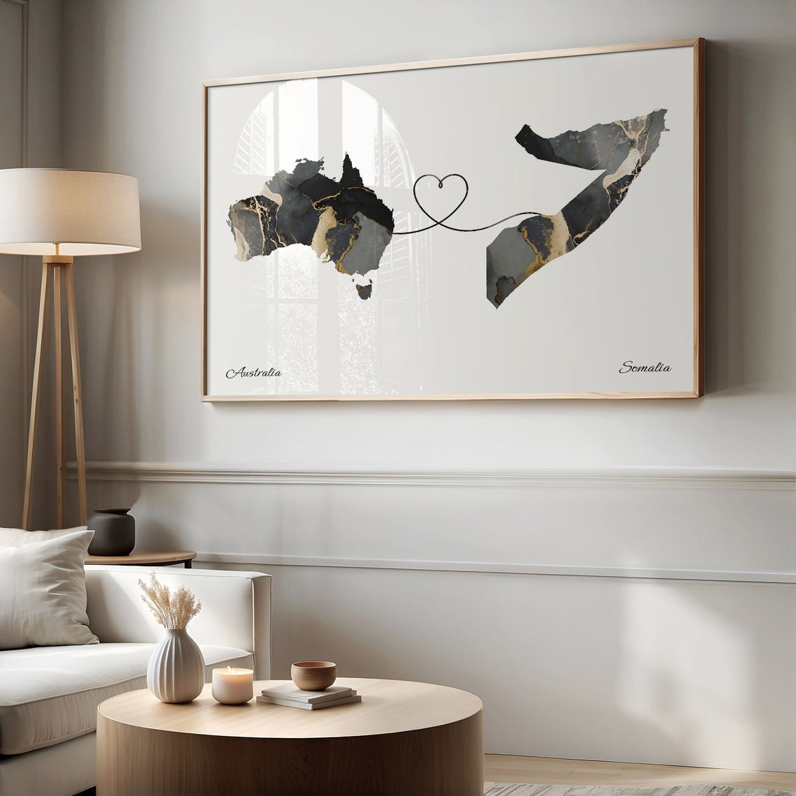 Australia Somalia Marble Two Countries Heart Connection Art Poster - Image 2