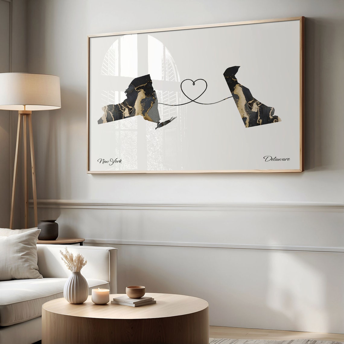 New York Delaware Marble State Map Poster Long Distance Couples Gift - Image 2