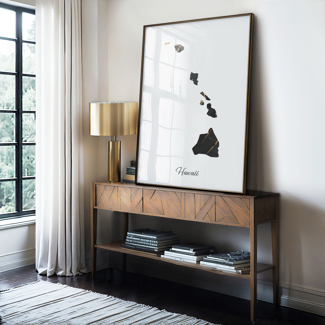 Hawaii Black and Gold Marble Silhouette State Map Art Poster - Image 4