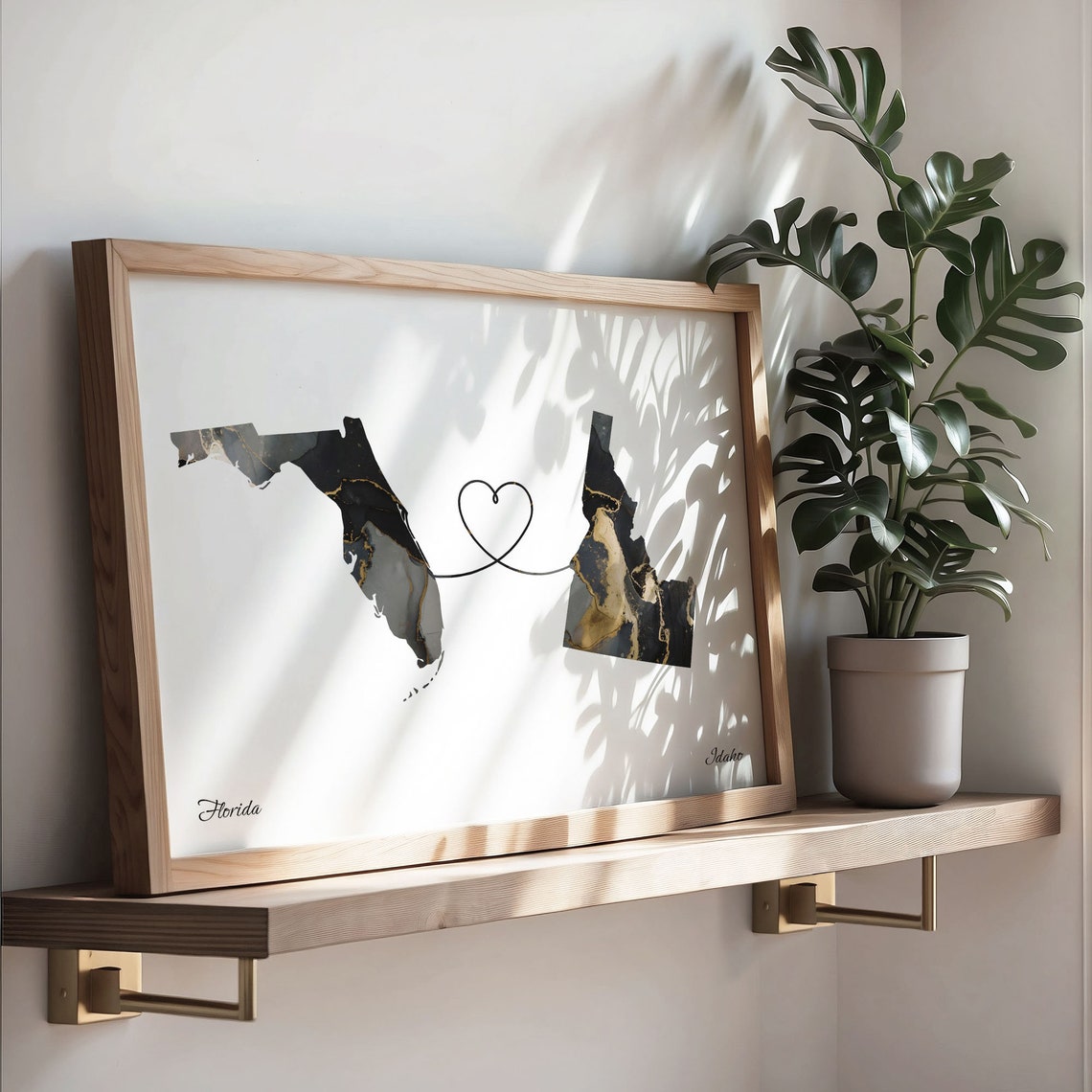 Florida Idaho Marble State Map Poster Long Distance Couples Gift - Image 3