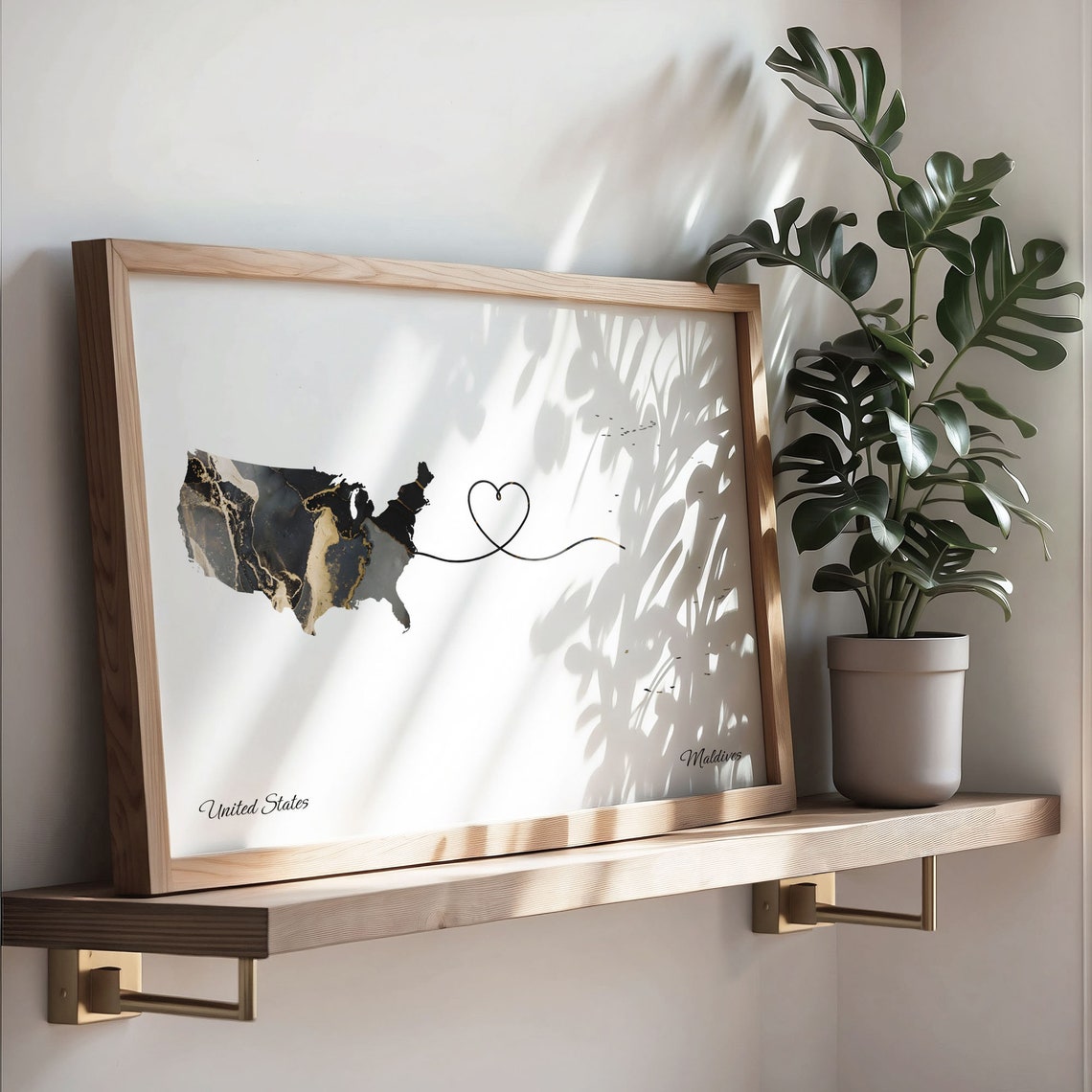 United States Maldives Marble Map Long Distance Love Gift Poster - Image 3
