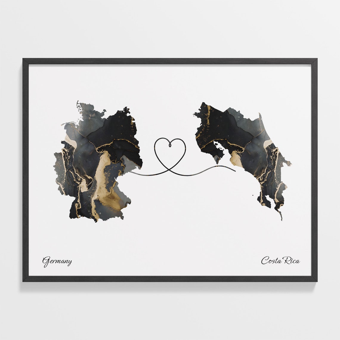 Germany and Costa Rica Marble Heart Connected Countries Map Poster