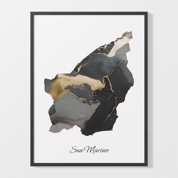 San Marino Black And Gold Marble Map Minimalist Elegant Art Poster