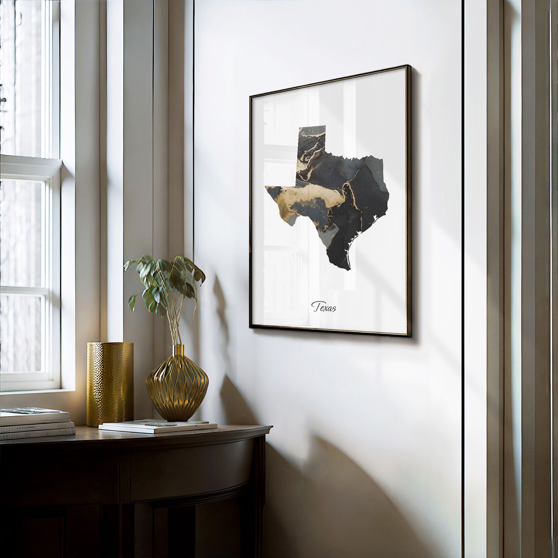 Texas Elegant Black and Gold Marble Silhouette State Map Poster - Image 3