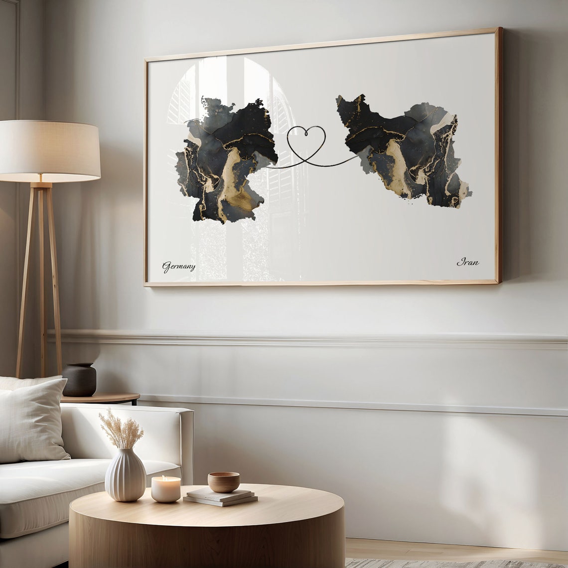 Germany Iran Love Heart Marble Map Couple Long Distance Poster - Image 2