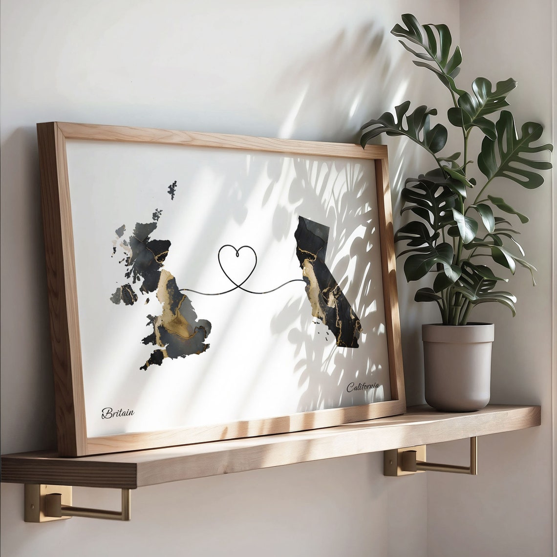 Britain California Long Distance Love Black Gold Marble Map Poster - Image 3