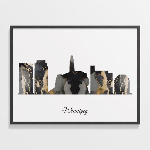 Winnipeg Canada Black Gold Marble Skyline Silhouette Art Poster